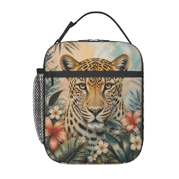 Leopard Lunch Bag Reusable Thermal Lunch Tote with Handle for Women and Men
