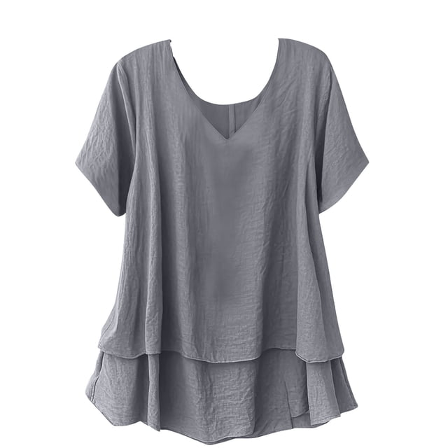 Túnica de Manga Corta para las Mujeres Color Sólido de Lino Sentir Botón Blusa, Ligera Camiseta de Verano Casual