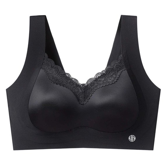 Njagoc3 Wireless Bras for Women V Neck Lace Floral Print Two Color Patching Fine Straps Everyday Bra