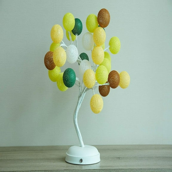17 inch 32 LEDs Cotton Ball Tree Light Battery Operated Bonsai Table Lamp for Home Party Wedding,Warm White (style-2)
