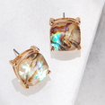 thumbnail image 4 of Faceted Sea Shell Square Stud Earrings Cushion Cut Statement Post Ear Studs by Humble Chic NY, Simulated Abalone, Simulated Labradorite, Brown, Green, Gold-Tone, 4 of 6