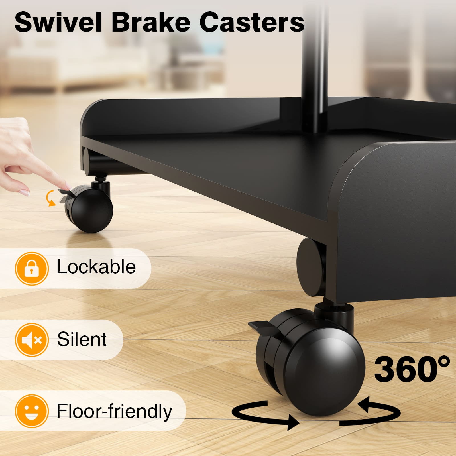 TAVR Furniture Mobile Rolling TV Stand with Wooden Storage Shelf for 40-86 inch TVs, Height Adjustable