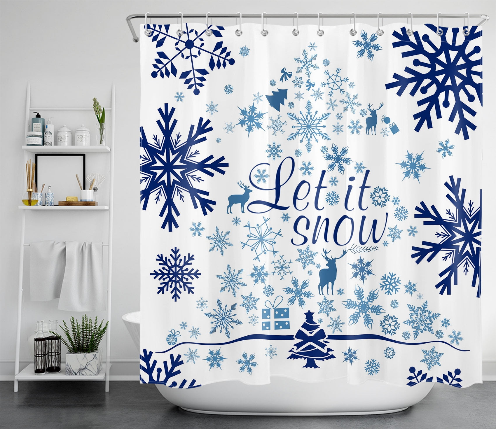 HVEST Winter Shower Curtain,Snowflake and Xmas Tree Shower Curtain for Bathroom,Polyester Waterproof Durable Fabric Bath Accessories with Hooks,72x78 Inches