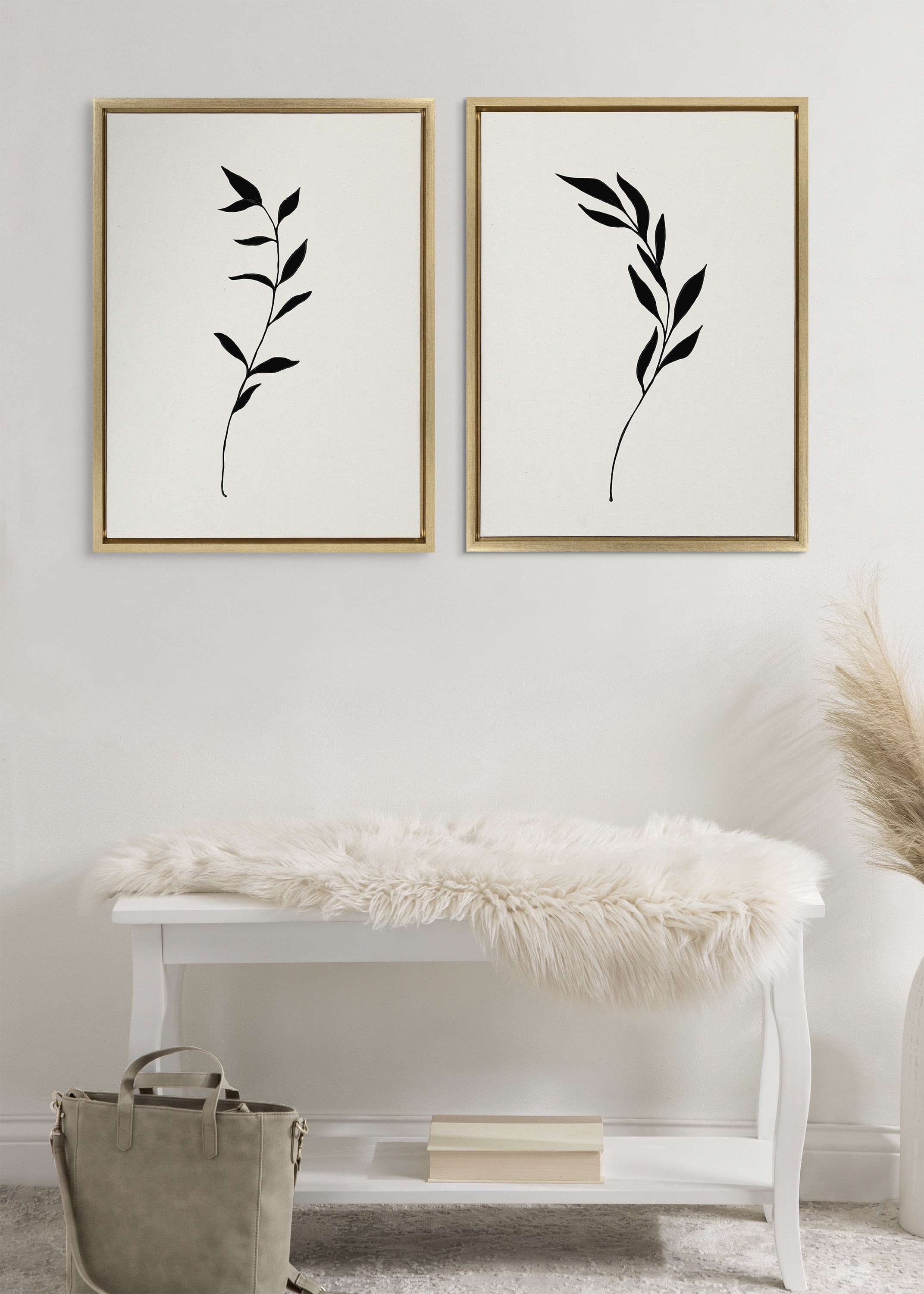 Sylvie Minimalist Botanical 18 in x 24 in Framed Painting Canvas Art Prints, by Kate and Laurel Set of 2
