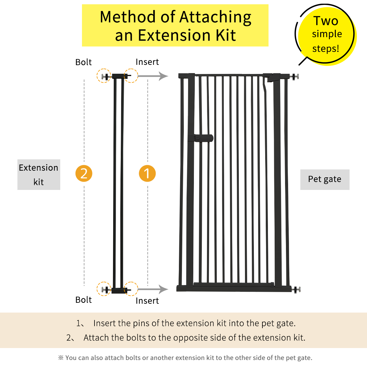 Lumizone Extra Tall Cat Gate Extension Kit 61.02" High Pressure Mounted Black 4.13" 2025 New Extra Wide 1.37" Gap No Drilling Tall Pet Gate for Dogs