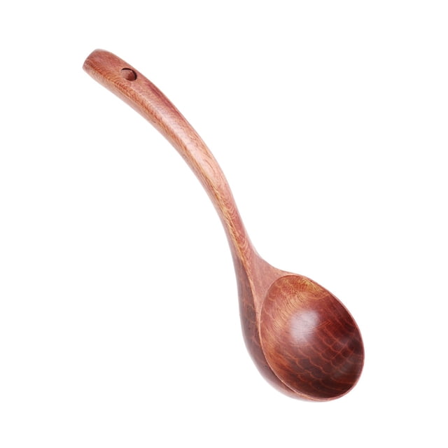Wooden Soup Ladle Curved Handle Serving Scoop Kitchen Utensil Tableware for Home Restaurant