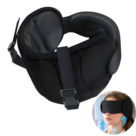 XIBUFE 2026 New Travel Pillows for Airplanes, Soft 360° Head Support for Plane Pillow with 3D Eye Mask, Airplane Travel Essentials Kids, Black for Flights, Long Trips, Road Trips, Naps on the Go