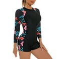 thumbnail image 3 of IBTOM CASTLE Women's One Piece Rash Guard Swimsuit UV Protection Floral Printed Surfing Zipper Swimwear Bathing Suit Beachwear L Black + Red Floral, 3 of 6