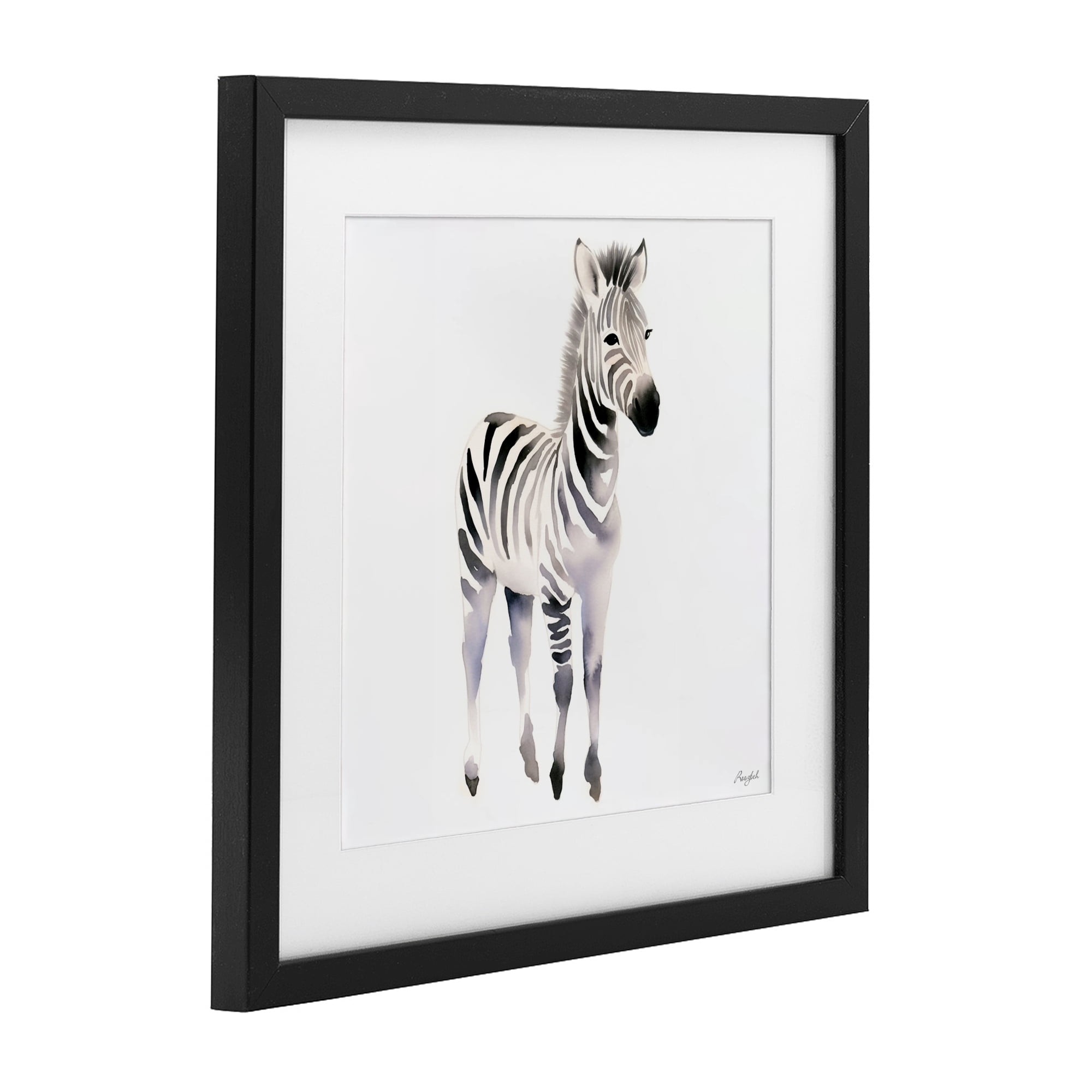 Stupell Industries Minimal Zebra Foal Black Framed Print Under Glass, design by Roozbeh