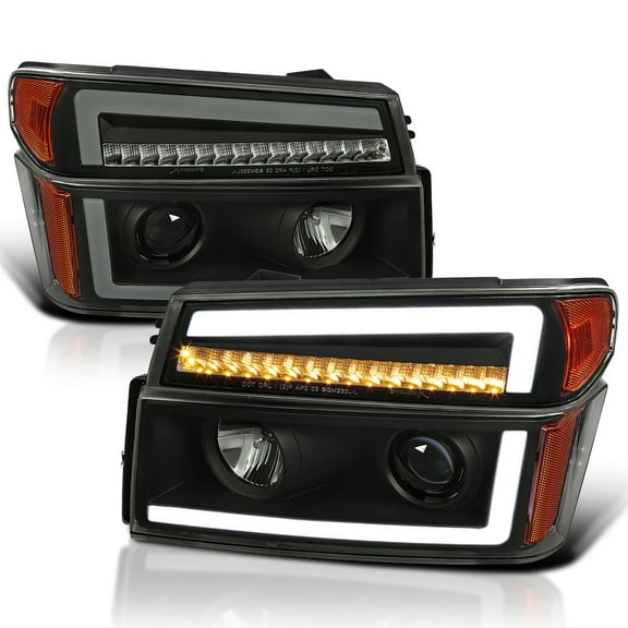 Spec-D Tuning Black Smoke Projector Headlights with Sequential LED Turn Signal Light Compatible with 2004-2012 Chevy Colorado, Left Right Pair Headlamps Assembly