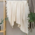 thumbnail image 4 of 100% Cotton Throw Blanket in Cream Jacqard Weave Fabric with Fringe Soft All Season Cover for Bed Couch and Living Room Sofa,Chair 50x60 Inches, 4 of 12
