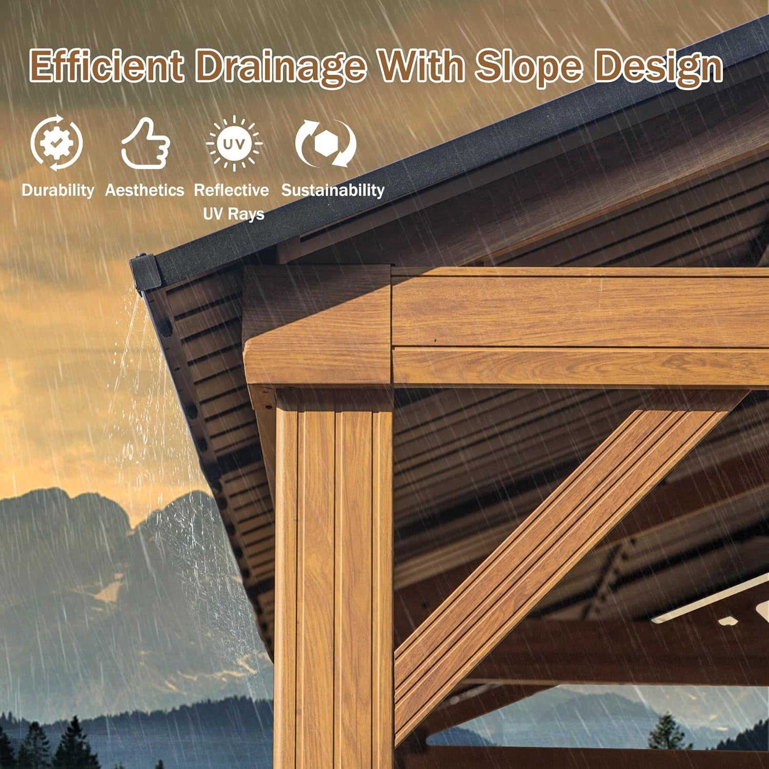 TOTAL 12' X 20' Hardtop Gazebo with Galvanized Steel Gable Roof and Wood Grain Aluminum Frame, Outdoor Permanent Gazebo Pavilion for Patio, Garden, Deck and Backyard