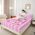 thumbnail image 4 of Manfei Girls Pink Ribbon Bowknot Twin Sheet Sets 3pcs,Geometric Stripes Twin Fitted Sheet Microfiber,Dreamy Princess Breathable Flat Sheet,Microfiber Bedroom Decor, 4 of 7