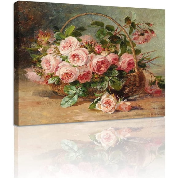 Bedroom Flowers Pictures Wall Art - World Famous Works Floral Print on Canvas for Bathroom Kitchen Walls Decor Size 16x12