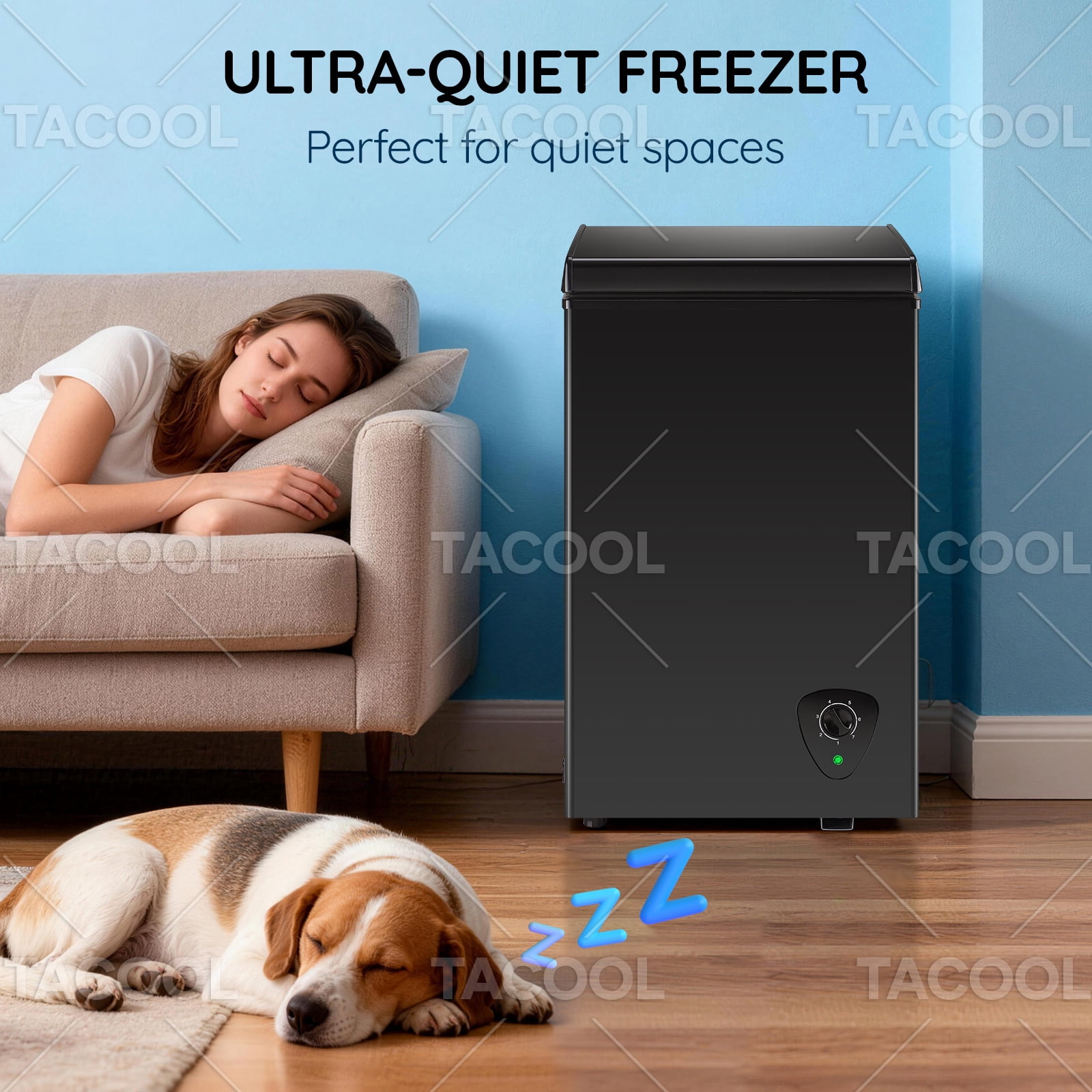 2.44 CU FT Mini Chest Freezer with 2 Removable Baskets Small Deep Freezer with 7 Adjustable Temperature For Office, Black