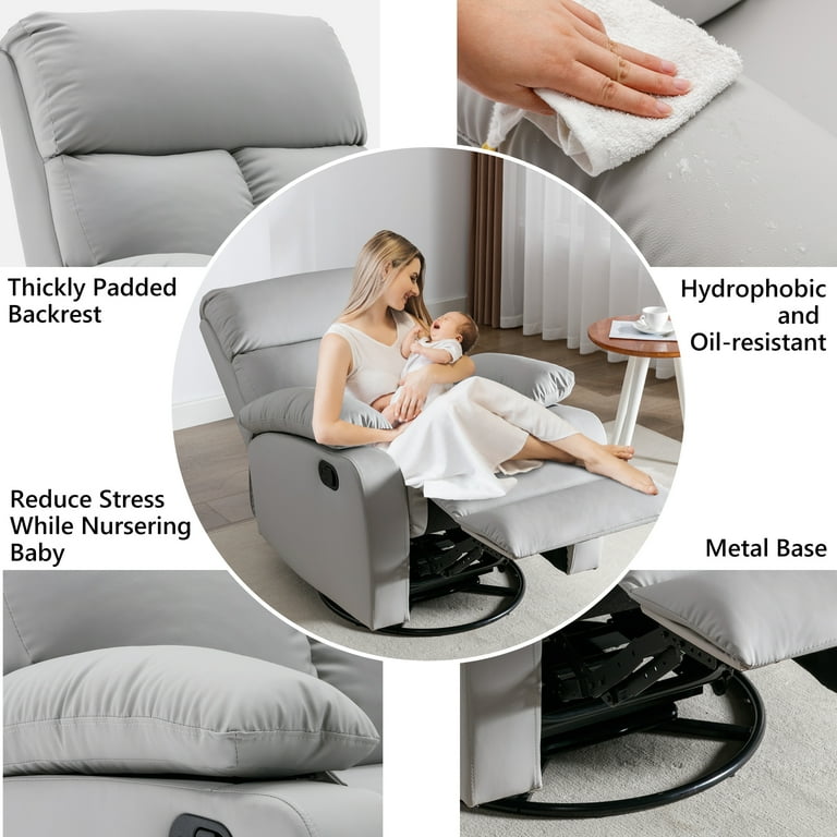 Hzlagm Small Swivel Recliner Chair, Manual Adjustable Footrest