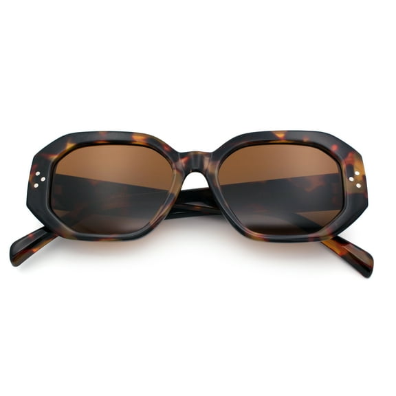 Womens Luxe Mod Fashion Octagon Beveled Thick Plastic Sunglasses Tortoise - Brown