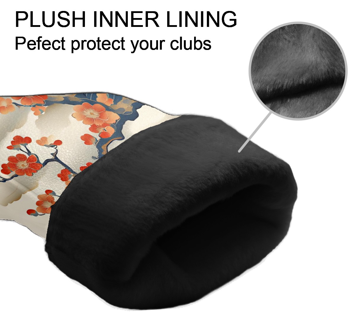 Golf Club Covers, White CherryBlossomWave Premium PU Leather Driver Hybrid Putter Head Covers with Velvet Lining, Waterproof Golf Gifts for Men Women