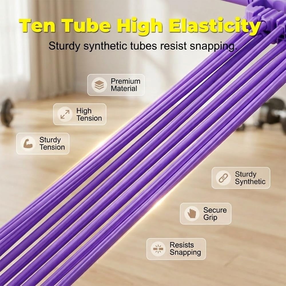 3 in 1 Multifunction Pedal Resistance Band,10-Tube Pedal Resistance Device,Adjustable Pedal Resistance Band with Handle,Natural Latex Sit-Up Trainer,Full-Body Shaping