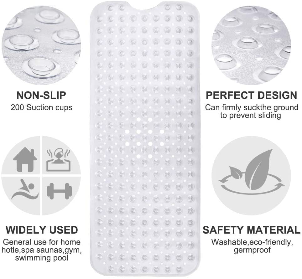 Extra Long And Non-slip Bathtub And Shower Mat With Suction Cups And Drain  Holes - Machine Washable And Soft On Skin - - Temu