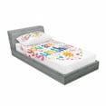 thumbnail image 3 of Ambesonne Cartoon Fitted Sheet & Pillow Sham Set, Words with Heart Shapes, Queen, Multicolor, 3 of 3