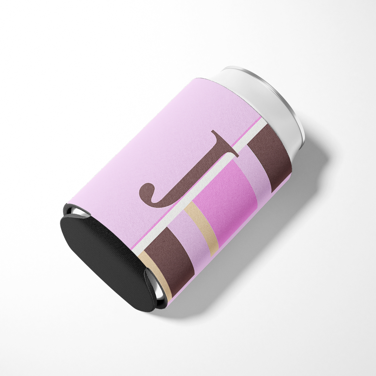 Letter J Initial Monogram - Pink Stripes Can or Bottle Hugger