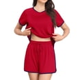 thumbnail image 3 of MINTREUS Pajama Set for Women 2 Piece Lounge Set Short Sleeve Tops and Shorts Soft Sleepwear with Pockets S-2X, 3 of 8