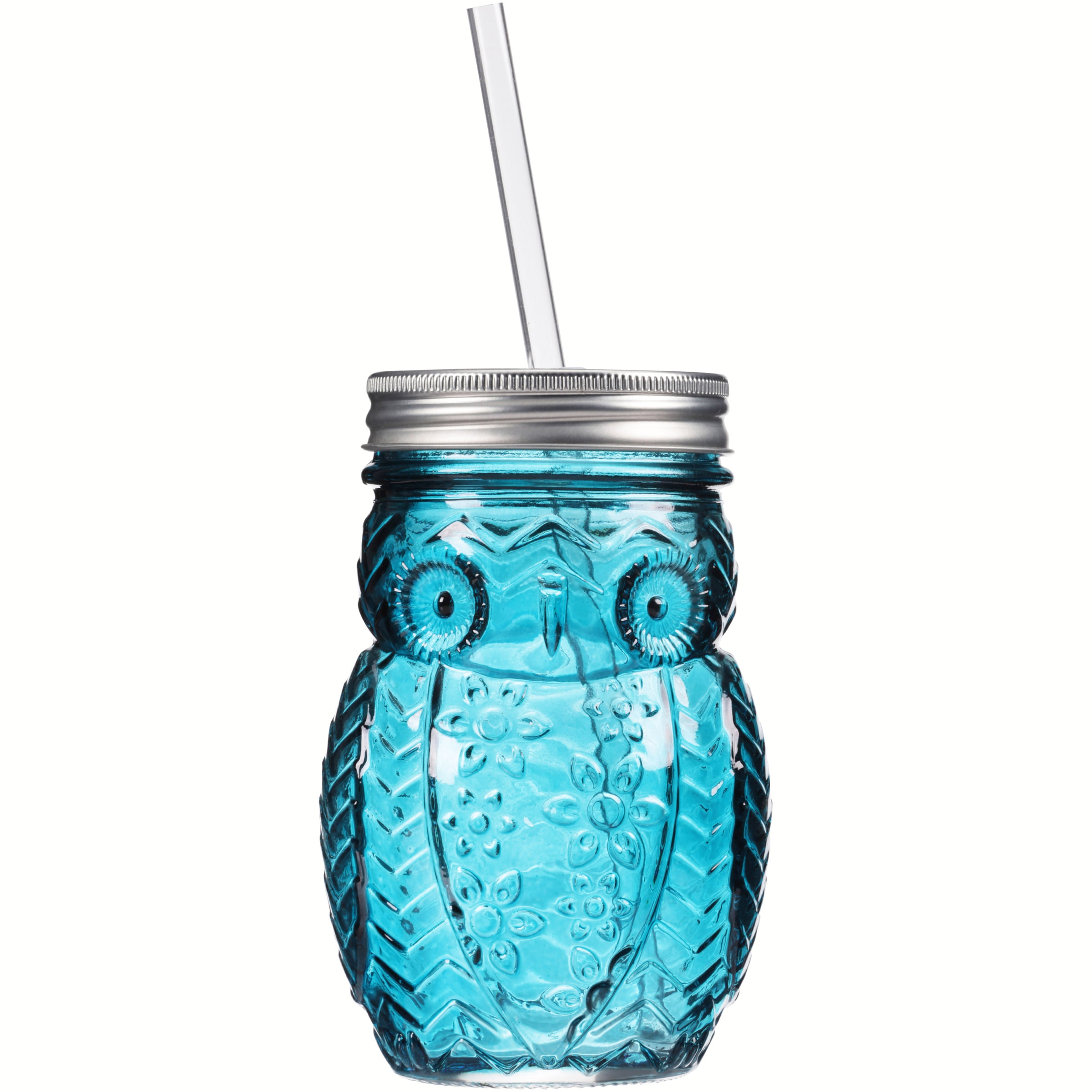 Mainstays Glass Owl Sipper with Straw, Set of 4 