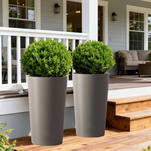 Chak’s Choice 2 Pack Tall 21.7 in Planters for Outdoor Plants Modern Tall Square Planter Box Indoor Outdoor Porch Patio Flower Pot for Garden, (Brown)