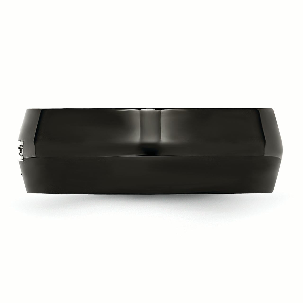Stainless Steel Black IP-plated w/Diamond Cross Ring