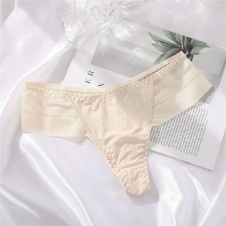 

QWANG Women s Ice Silk Traceless Low Waist Underwear Sexy Striped G-string Pants