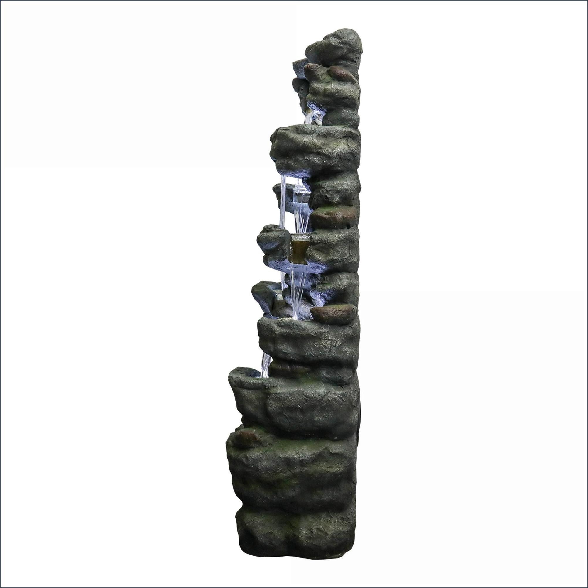 Fountains 51" Natural Rock Outdoor Garden Patio Fountain | UL Certified Pump | Resin | Waterfall Tiered Fountain