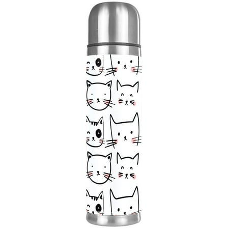 

Black Outline Cat Faces Pattern Premium Insulated Water Bottle - Water Mug with Food-Grade PP Vacuum Insulated Leak-proof BPA-Free