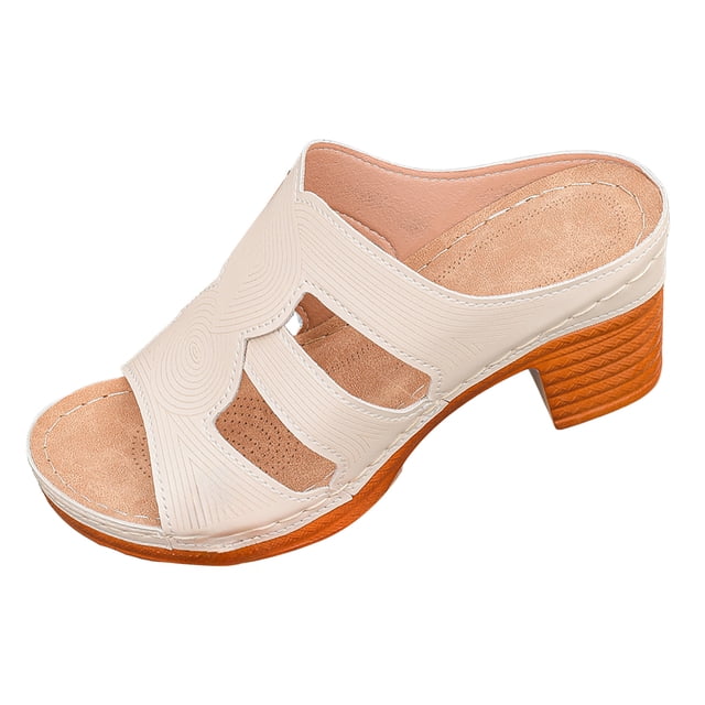 DAFEI Women Summer Sandals Women's Retro Chunky Heel Open Toe Sandals Summer Platform Openwork Soft Sole Comfortable Sandals