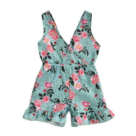 

THE WILD Toddler Girls Sleeveless Floral Print Ruffles Romper Jumpsuit Clothes