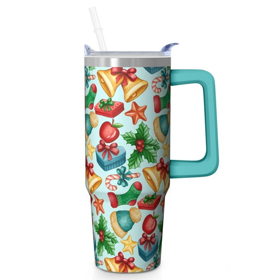 30oz Xmas Tumbler with Lid and Straw, Stainless Steel Cup with Handle Snowflakes Travel Coffee Mug, Holiday Gifts for Women Men