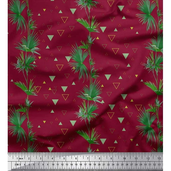 Soimoi Velvet Fabric Triangle & Leaves Decor Fabric Printed Yard 58 Inch Wide