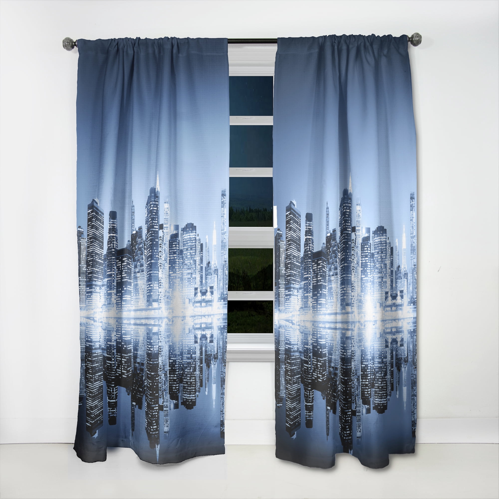 Designart 'Night New York City Mirrored' Cityscape Curtain Panel