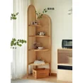 thumbnail image 3 of Estante de mimbre de madera maciza, estantería de esquina, piso de balcón, gabinete lateral de almacenamiento triangular, vitrina, 3 of 4