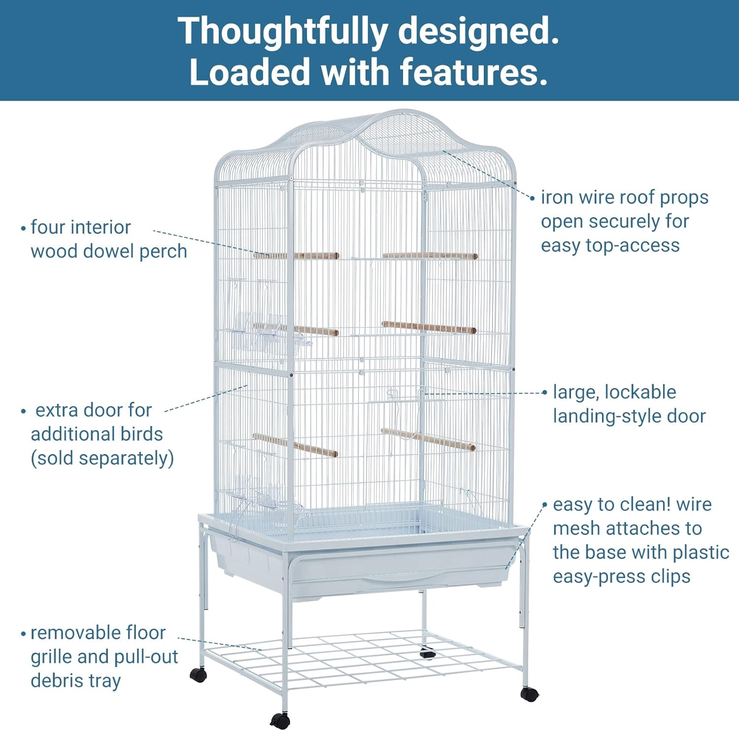 Huisuilinss Bird Cage,Wrought Iron Standing Flight Bird Cage With Rolling Stand And Slide Out Tray,Parakeet Cage,Parrot Playstand For Large/Small Parrots Macaw Cockatiels Canary Finch Pigeons