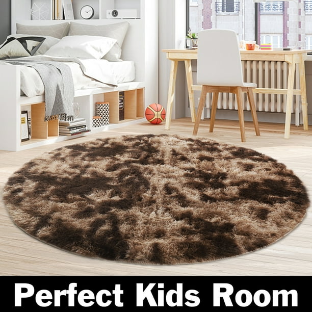 QIYAA Area Rug, Round Fluffy Faux Fur Rugs for Bedroom Girls, Fuzzy