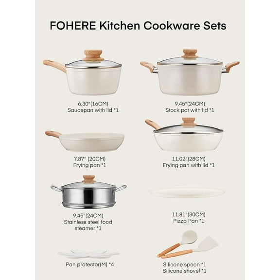 Non-stick Ceramic Cookware Set with Pizza Pan, Steamer & Pans - Healthy Kitchen Essentials