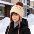 thumbnail image 2 of mgoYE Kids Winter Beanie Hat with Ear Flaps, Knitted Pom Pom Design, Fleece Lined, Warm Winter Hat for Boys and Girls, 2 of 5