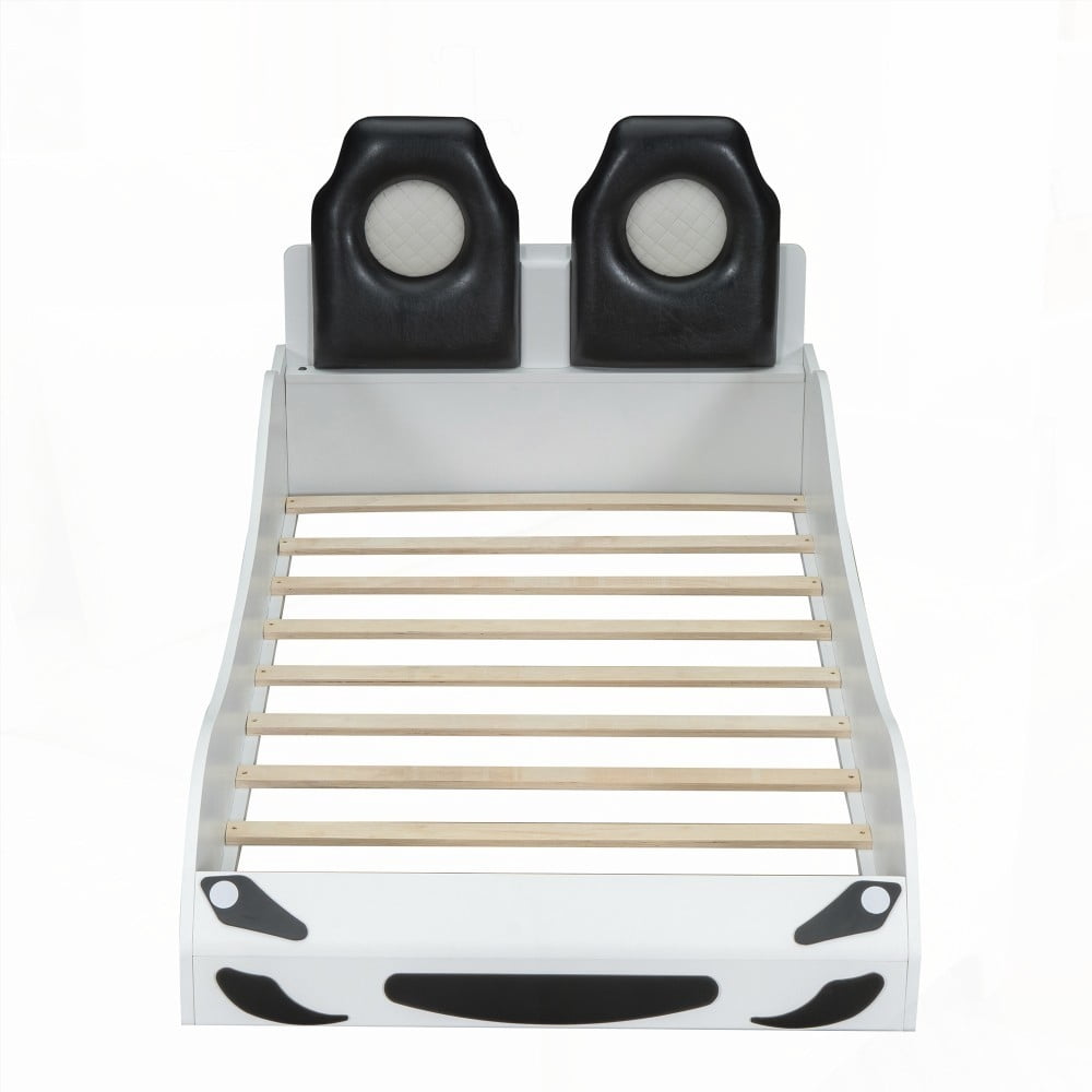 [Eye-Catching Race Car] Restonic Wood Twin Race Car Bed | LED & Upholstered