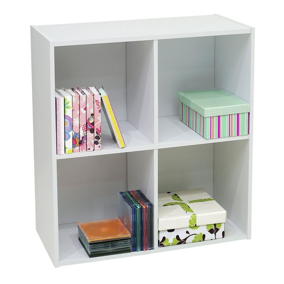 Darrin 4 Open Cube Shelves Bookcase & Storage Organizer, White Wood, Contemporary