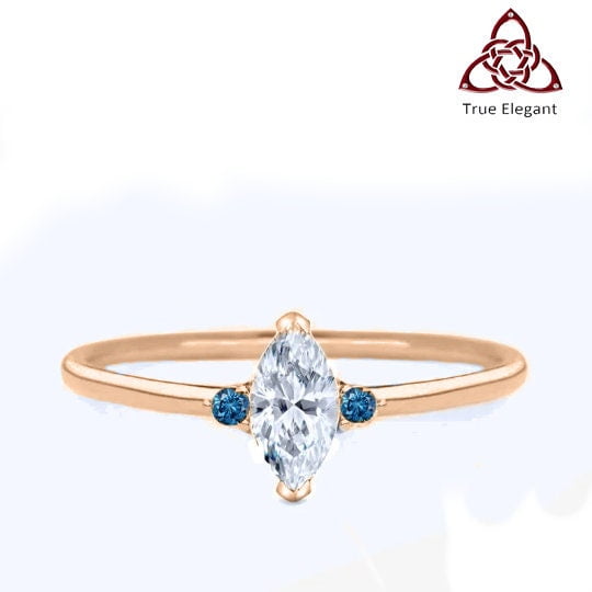 True Elegant Â® 1.0 Carat Marquise Cut Diamond Engagement Ring/Dainty Marquise Cut Ring/ Sterling silver simple diamond ring, Gift for Her