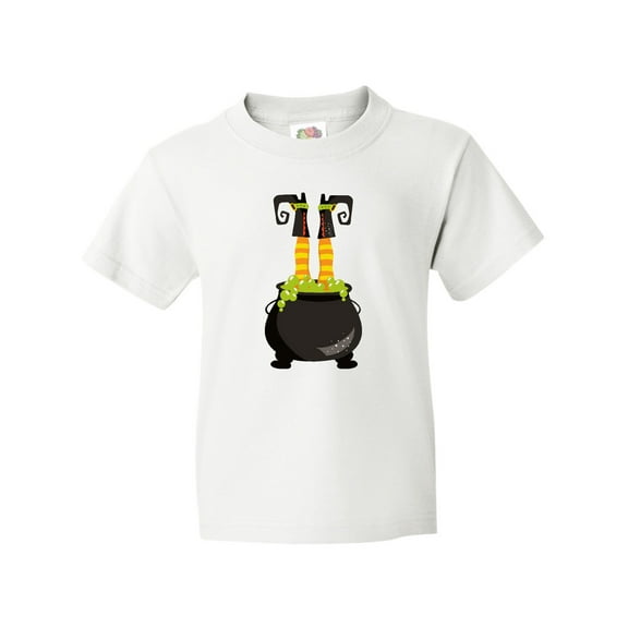 Inktastic Witch Cauldron, Witch Legs, Boots, Halloween Youth T-Shirt
