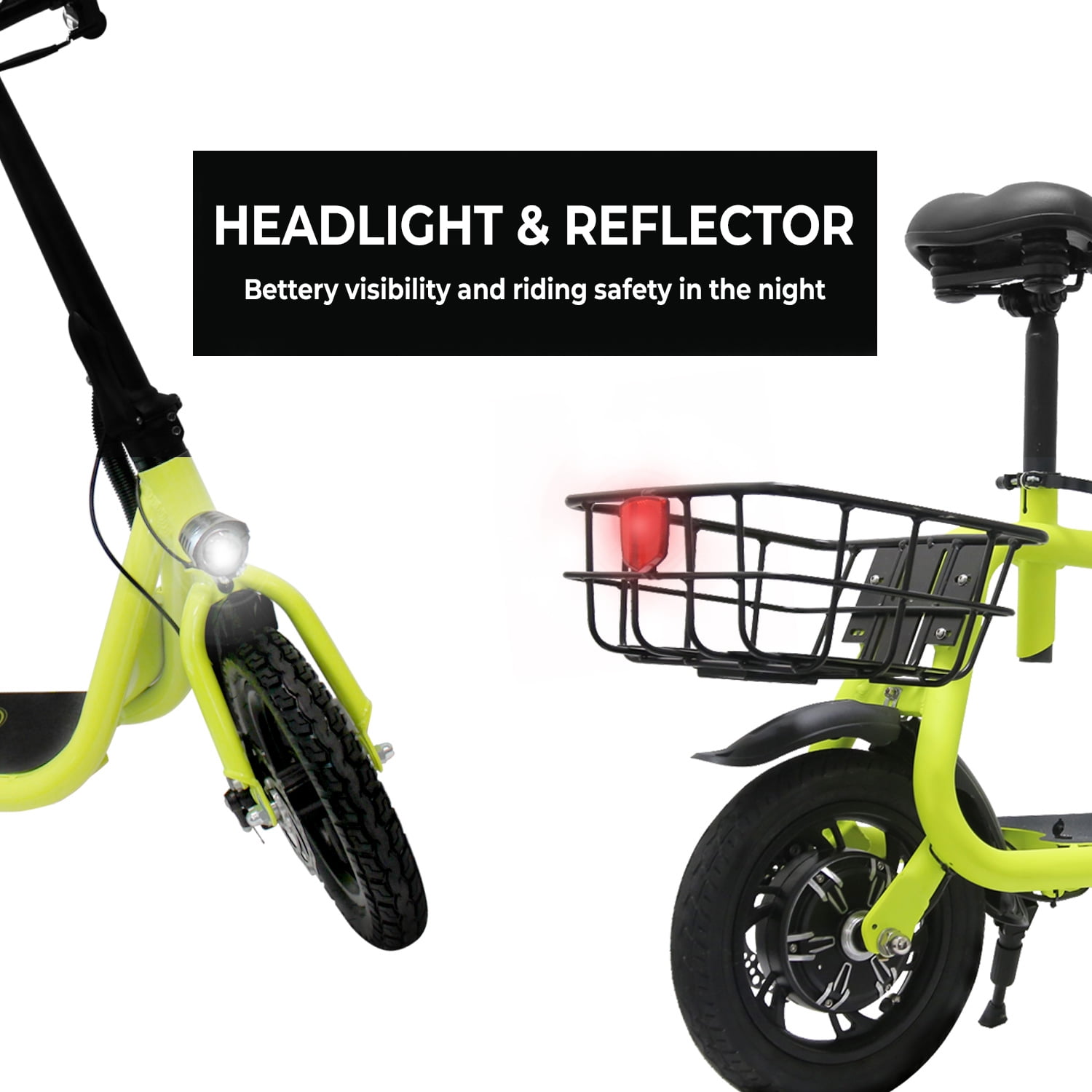 Phantomgogo Commuter R1 - Electric Scooter for Adults - Foldable Scooter with Seat & Carry Basket 15MPH 265lbs Max Load E Mopeds for Adults (Neon)