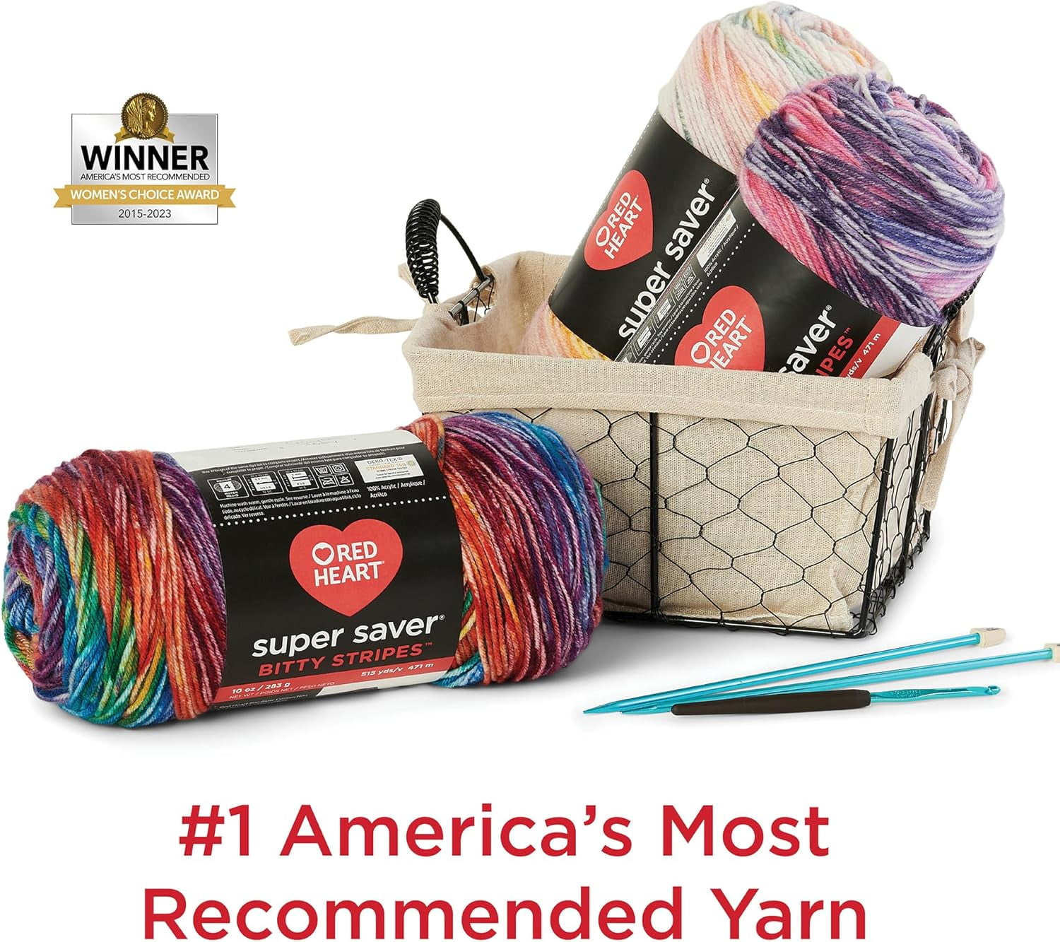 Super Saver Bitty Stripes Crayon Box Yarn - 2 Pack of 10oz/283g - 100% Acrylic - #4 Worsted (Medium) - 515 Yards - Knitting/Crochet