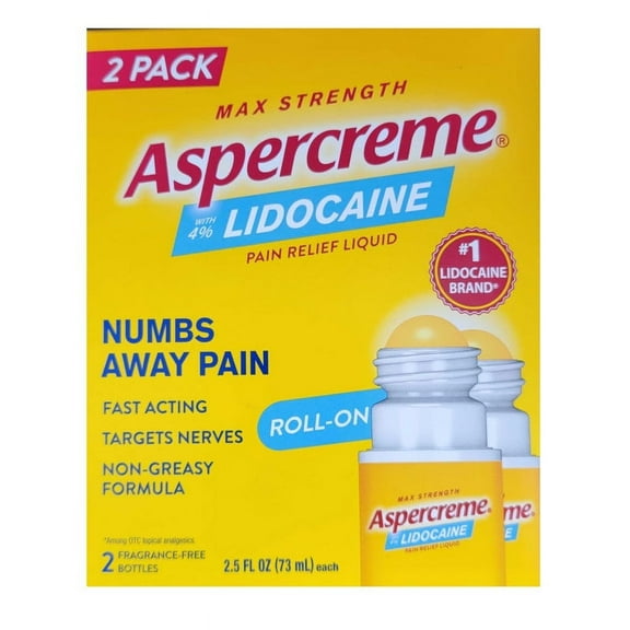 ASPERCREME Max Strength With 4% Lidocaine No Mess Applicator 2.5 oz (Pack of 6)